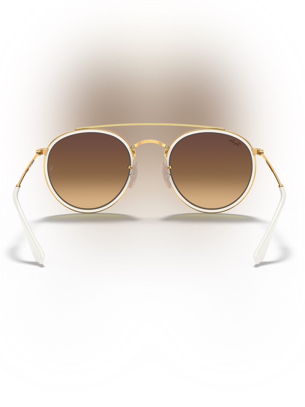Round Double Bridge Ray Ban Gold Frame Blue Gradient Lens Sunglasses - Picture 4 of 11